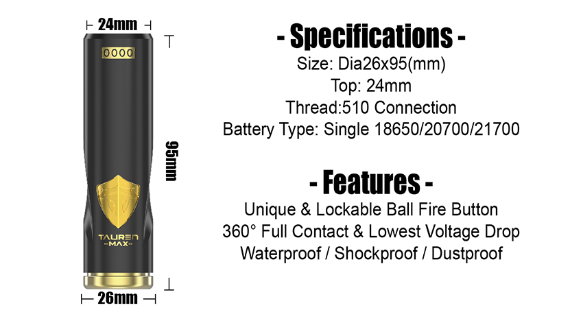 Tauren Max Mech Vape MOD Specification